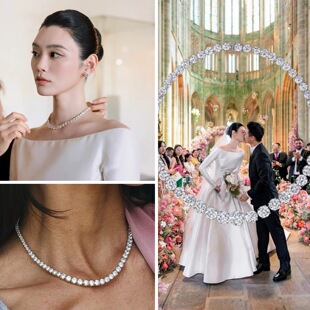 奚梦瑶同款奢华钻石莫桑闪亮项链女明星同款婚纱礼服配饰优雅百搭