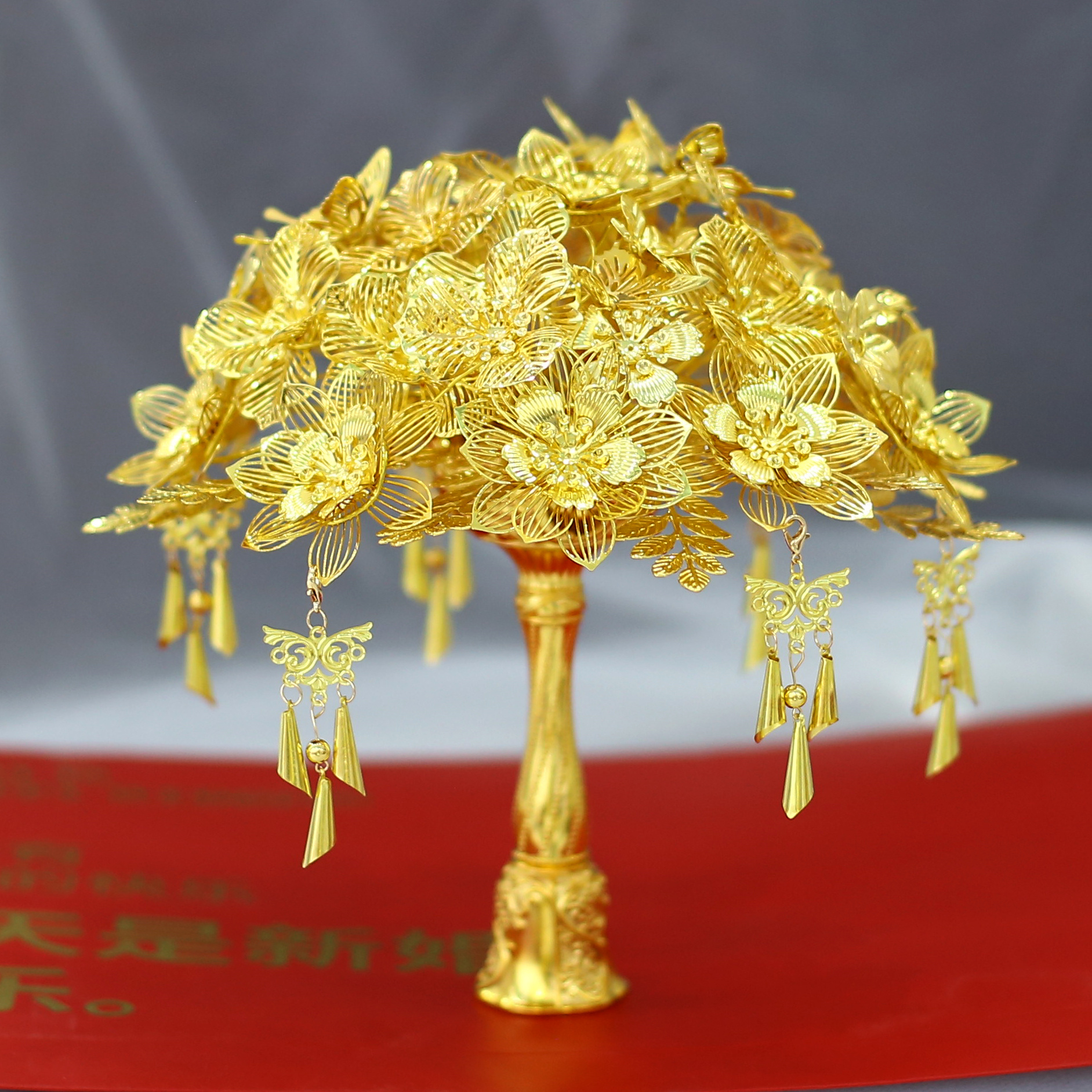 新娘结婚送闺蜜金色高级仿金沙金黄金色海棠花DIY手工成品手捧花