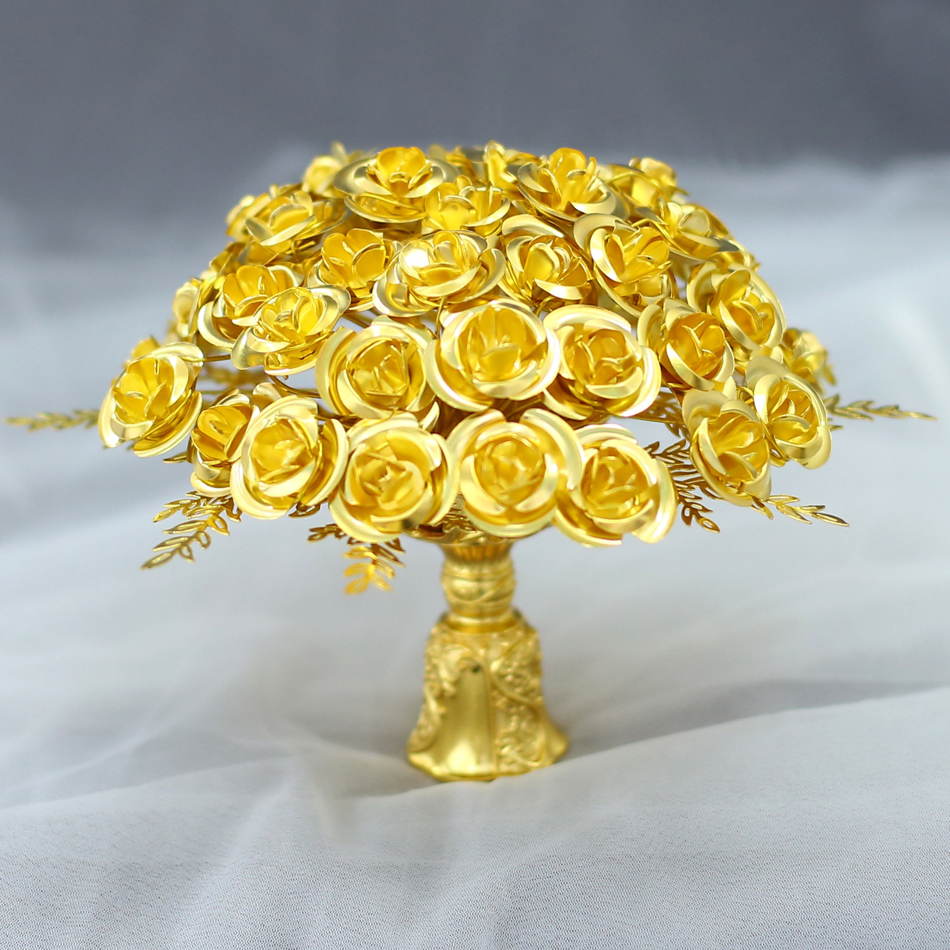 中式新娘结婚仿金高级重工精致仿金色黄金色玫瑰花成品DIY手捧花