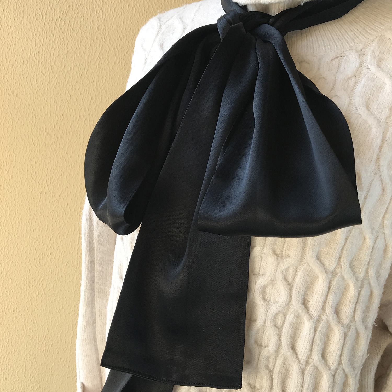 3色选 缎光棉布典雅黑色手打领结 绑大蝴蝶结丝巾腰带多用飘带