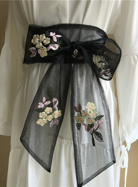 Q弹新版 280cm多花型可选 黑色蕾丝腰带 绑出饱满蝴蝶结 黑底刺绣