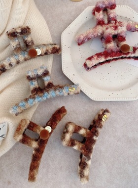 韩系新款紫色蝴蝶结抓夹女高级感后脑勺盘发夹大号毛绒夹子