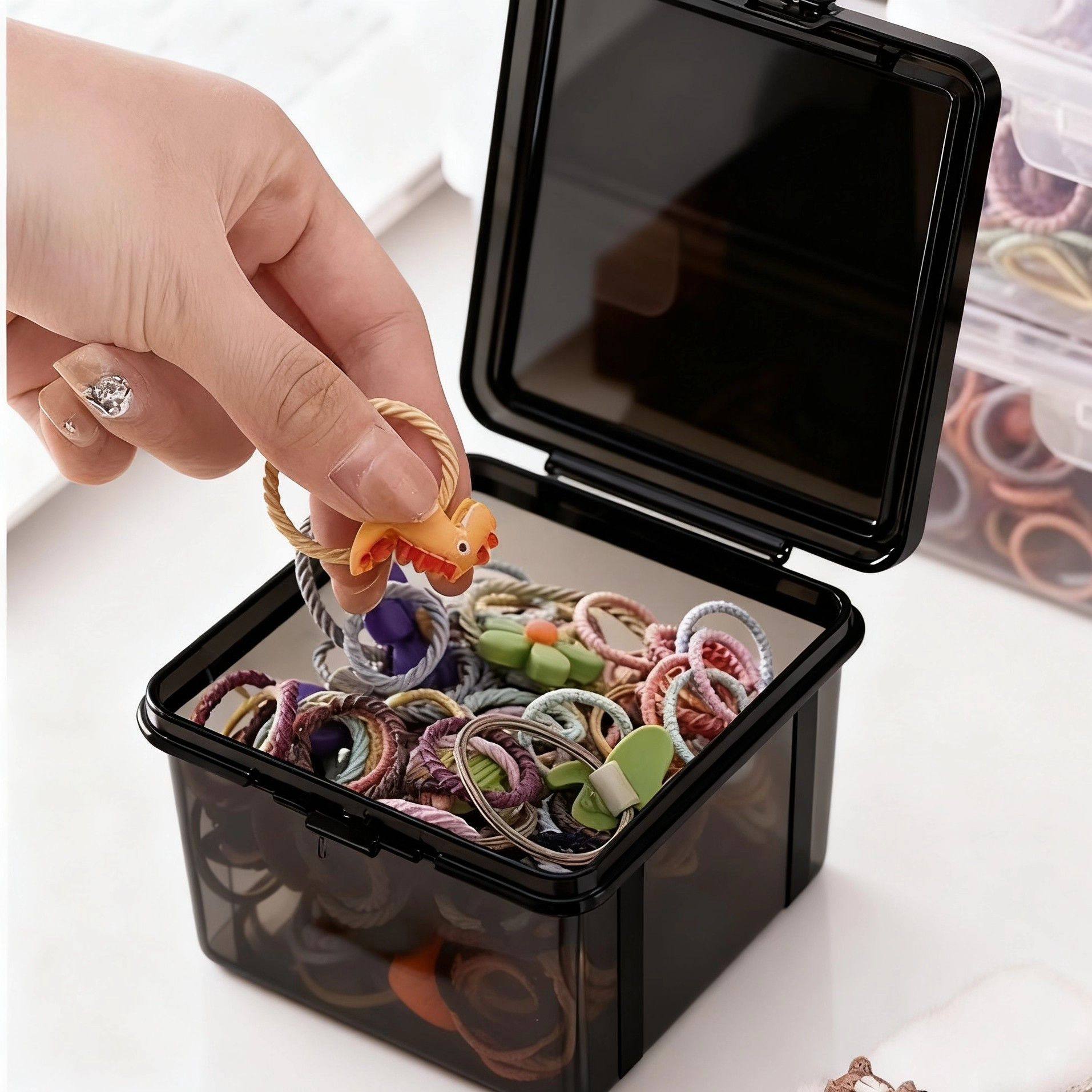 发饰发夹收纳盒橡皮筋项链头饰发卡圈发圈收纳桌面透明黑首饰盒,收纳整理,首饰盒,淘宝优惠券,粉丝福利购,淘宝优惠卷