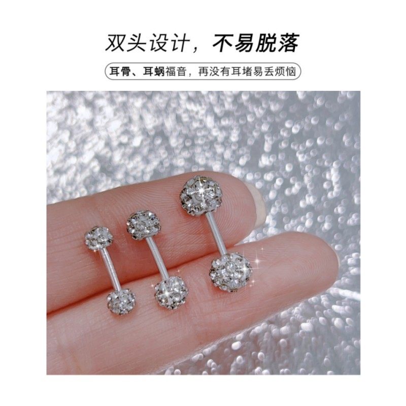 爱唯雅 999纯银拧螺丝耳钉耳骨耳蜗钻石耳饰锆石耳环养耳洞女小众