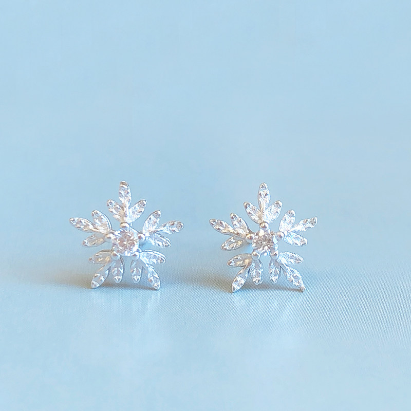 爱唯雅925纯银雪花耳钉女