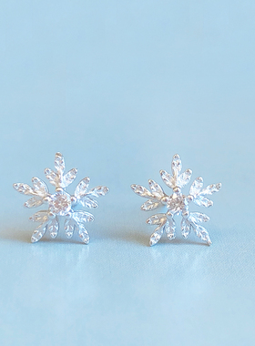 爱唯雅925纯银雪花耳钉女