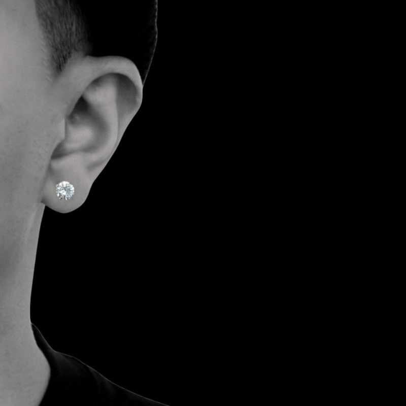 爱唯雅 999纯银锆石耳钉男养耳洞女水钻耳饰钻石耳环耳骨耳蜗小酷