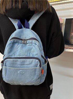 日系水洗牛仔帆布小背包女韩版原宿小号文艺小双肩包大学生旅行包