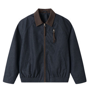 复古丹宁蓝拼接翻领牛仔外套男士2026年新款宽松底特律夹克