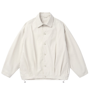 日系潮牌压褶纽扣翻领教练夹克男士休闲运动风巴恩风外套潮