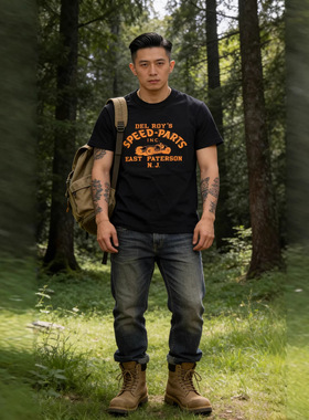 OKONKWO 255克老竹节棉老式机车赛车美式复古短袖男士T恤TEE