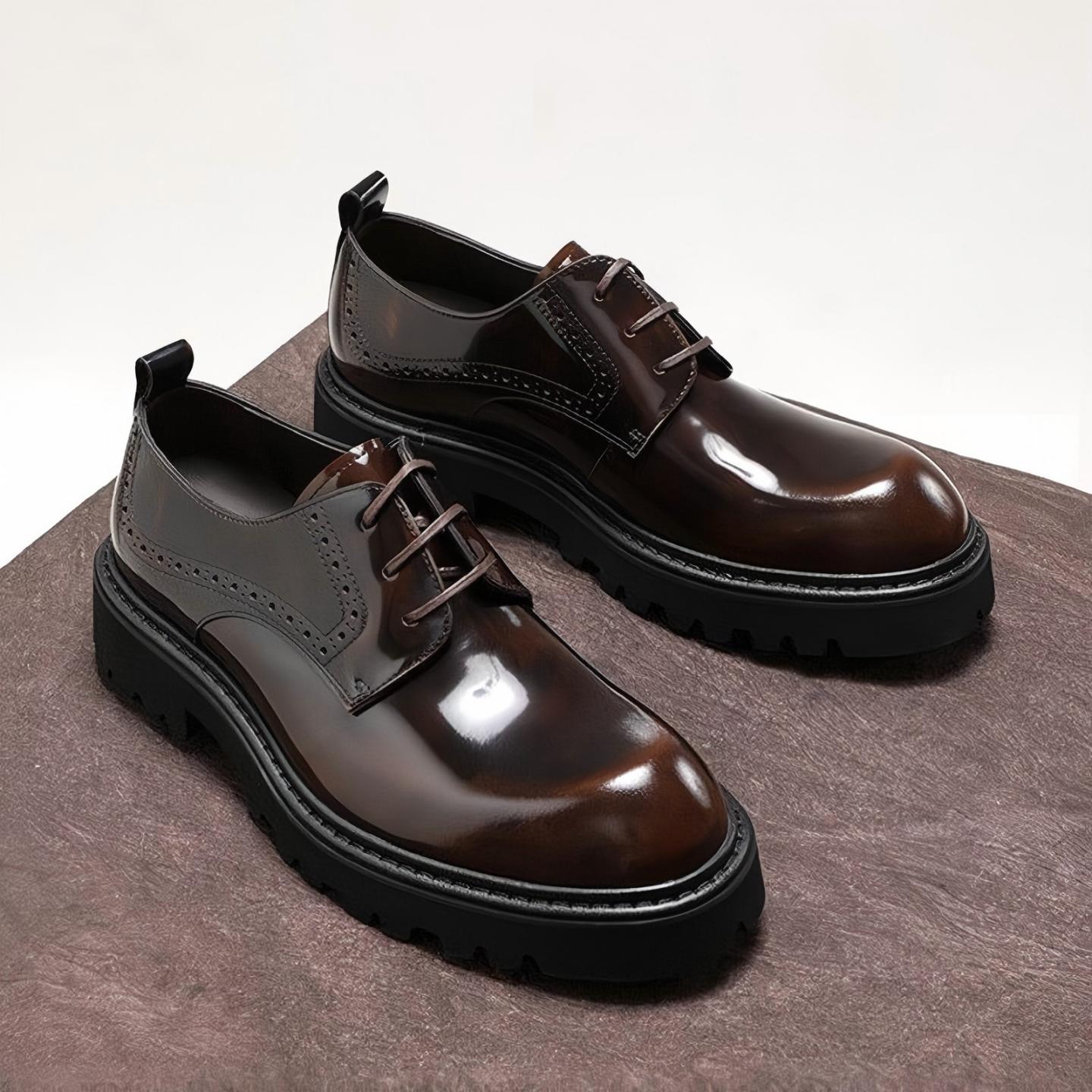 真皮增高商务厚底德比鞋