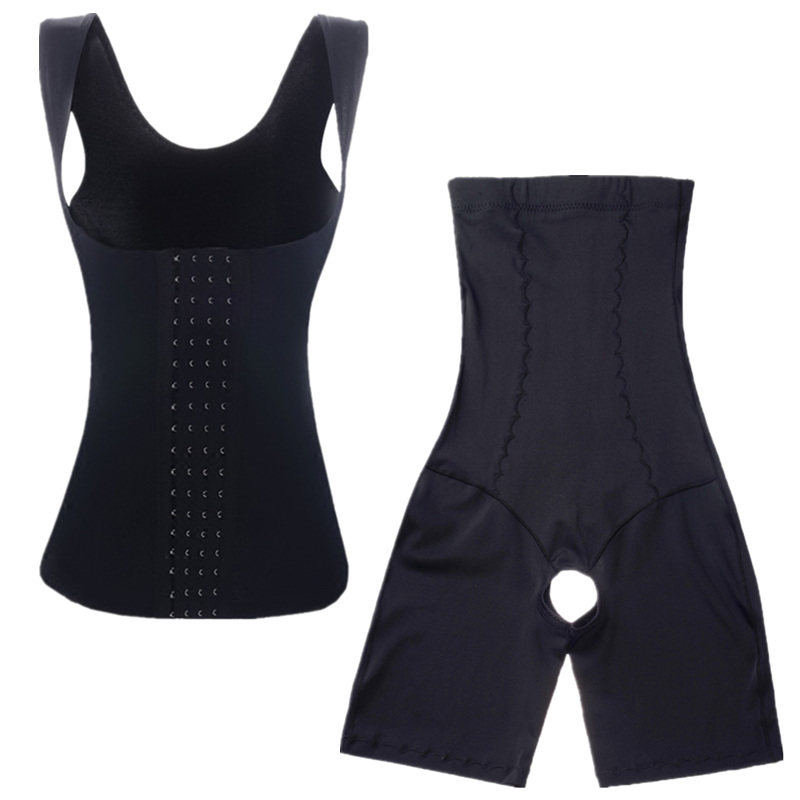 婷美婼雅开裆大码塑身分体加强版套装收腹两件装排扣内衣平角