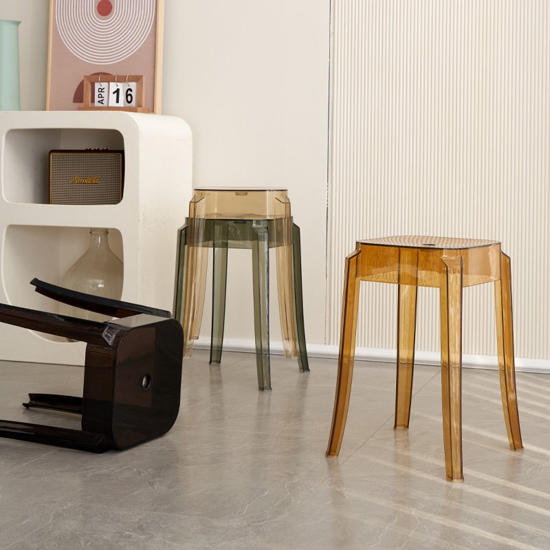 透明塑料凳子加子可叠放凳餐桌高板凳亚厚克力椅简约备用45吃饭胶