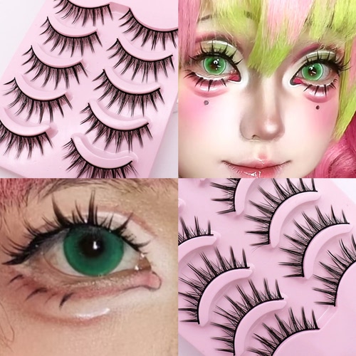 Cos小恶魔可爱萌妹系lo妆磨尖簇状萌妹万用浓密硬梗假睫毛5对送胶