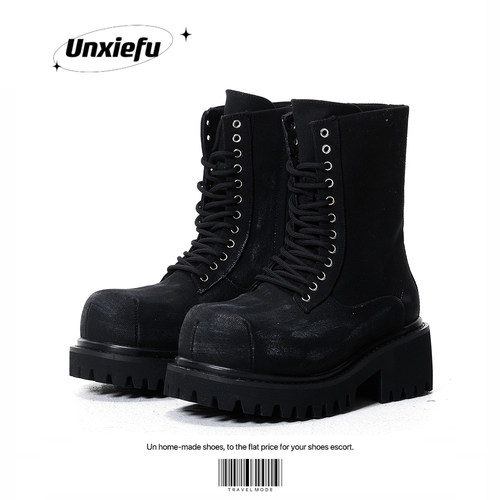 男大头牛仔马丁靴孔stomper短靴