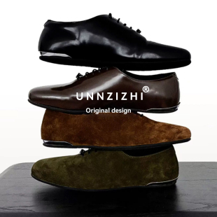 UNZIZHI 高质感进口头层牛皮薄底金属亮面休闲皮鞋男通勤百搭优雅