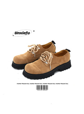 翻毛皮德比鞋男四季厚底增高休闲黄色马丁靴女美式皮鞋复古大头鞋