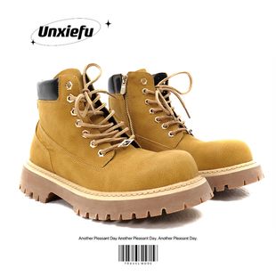 风格 靴牛皮真皮户外大黄黑马丁靴增高厚底百搭潮流靴平替 高定工装