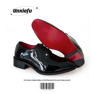 UNZIZHI 2026德比鞋正装CL红底真皮系带皮鞋通勤高级增高新郎婚鞋