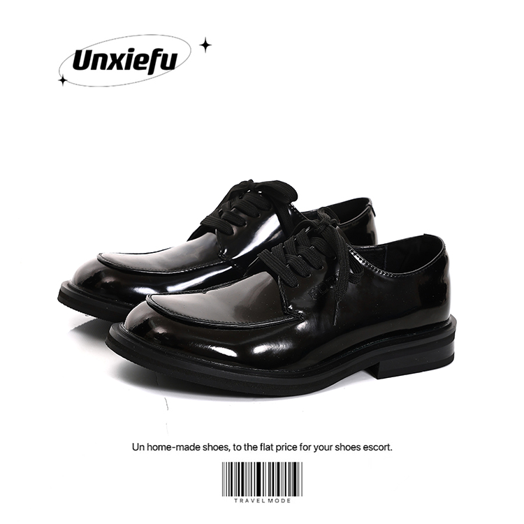 头层真皮圆头德比休闲复古皮鞋男