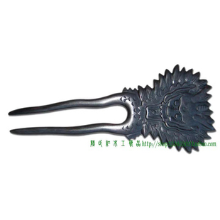 清库存特价大气款式黑檀木发簪龙U形双面雕刻生肖龙木簪16厘米