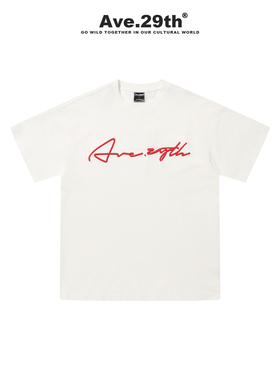 Ave.29th基础美式草写LOGO休闲情侣百搭宽松短袖男女同款