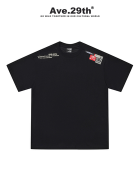 Ave.29th美式学院运动设计感撞色外翻标签短袖T袖男女同款