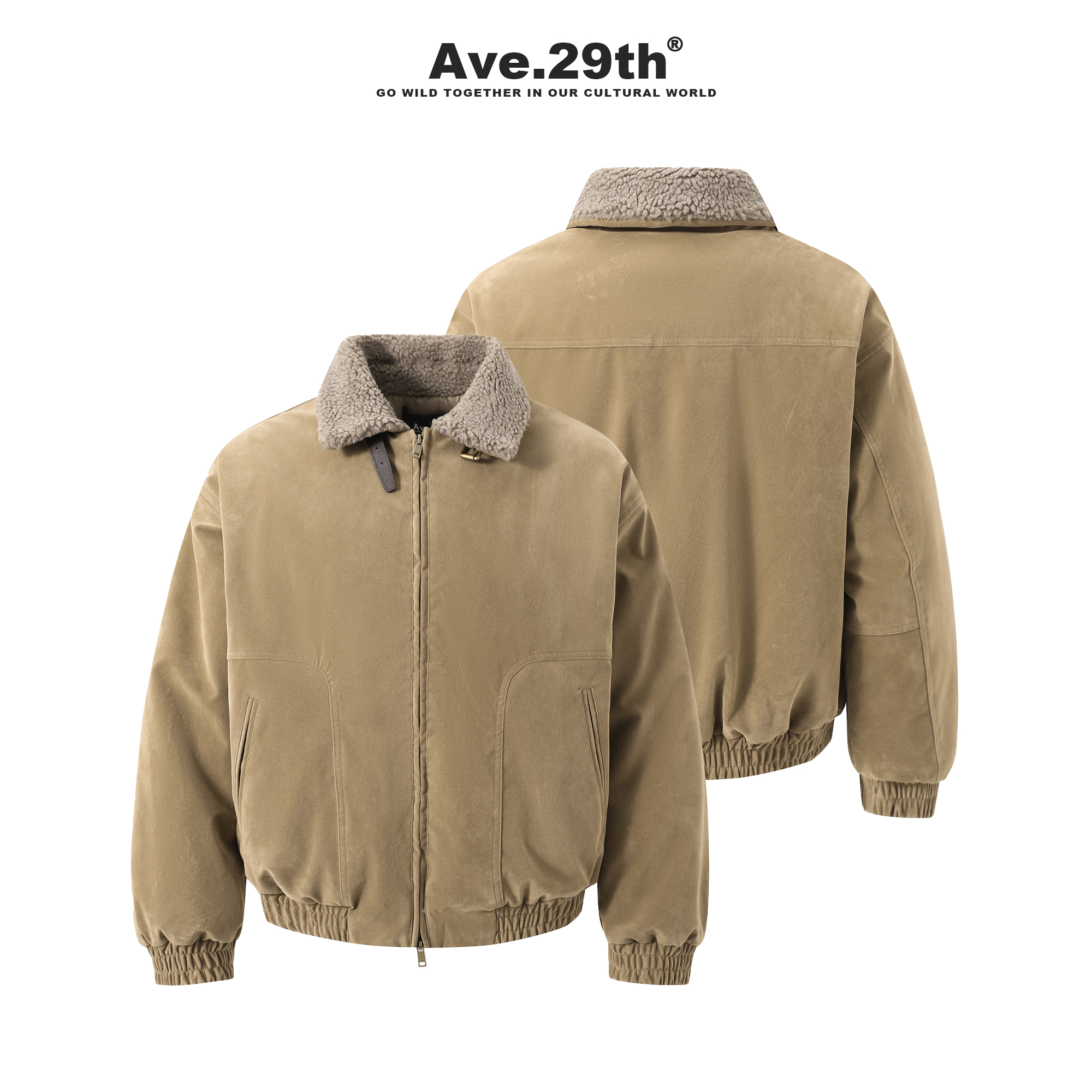 Ave.29th羊羔毛拼领麂皮棉服外套