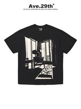 Ave.29th 美式复古Vintage艺术剪影印花索罗娜凉感短袖男女同款