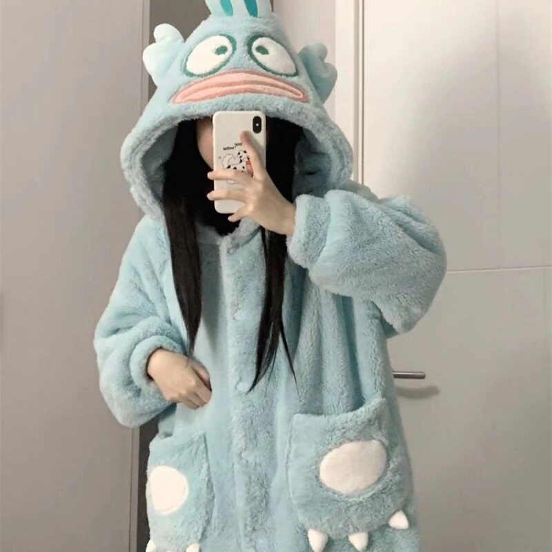 可爱卡通丑鱼睡衣女冬季珊瑚绒