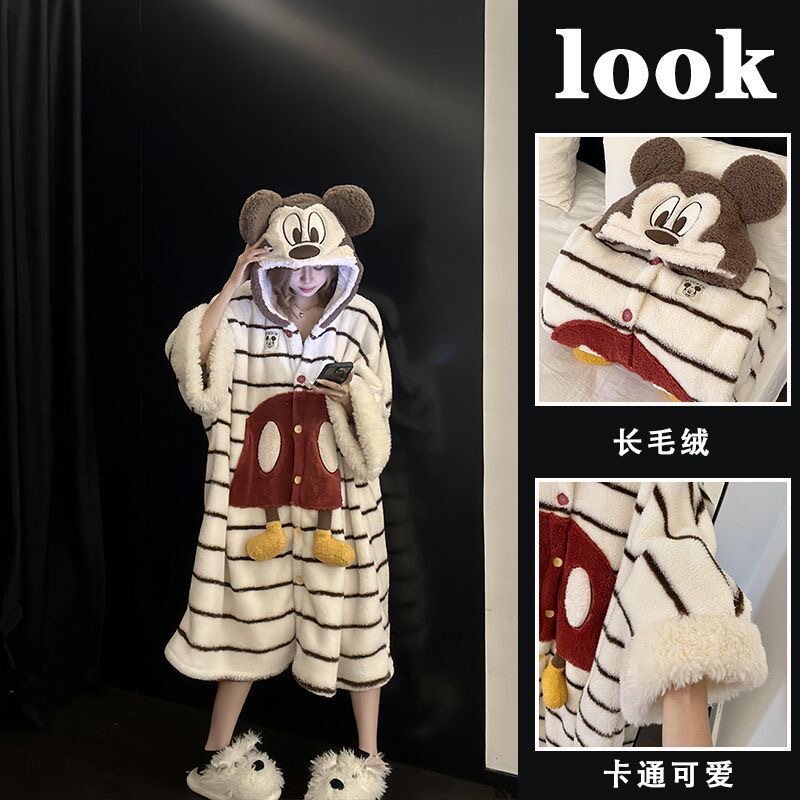 米奇睡衣可爱卡通珊瑚绒睡袍家居