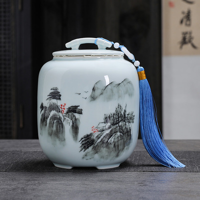 手绘青瓷大号茶叶罐陶瓷