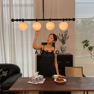 奥朵法式 魔豆餐桌灯中古实木高级感创意照明灯具 复古餐厅吊灯新款