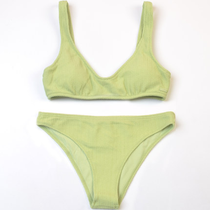 澳洲品牌RO**方领显瘦纯色比基尼海边bikini性感分体泳衣带胸垫