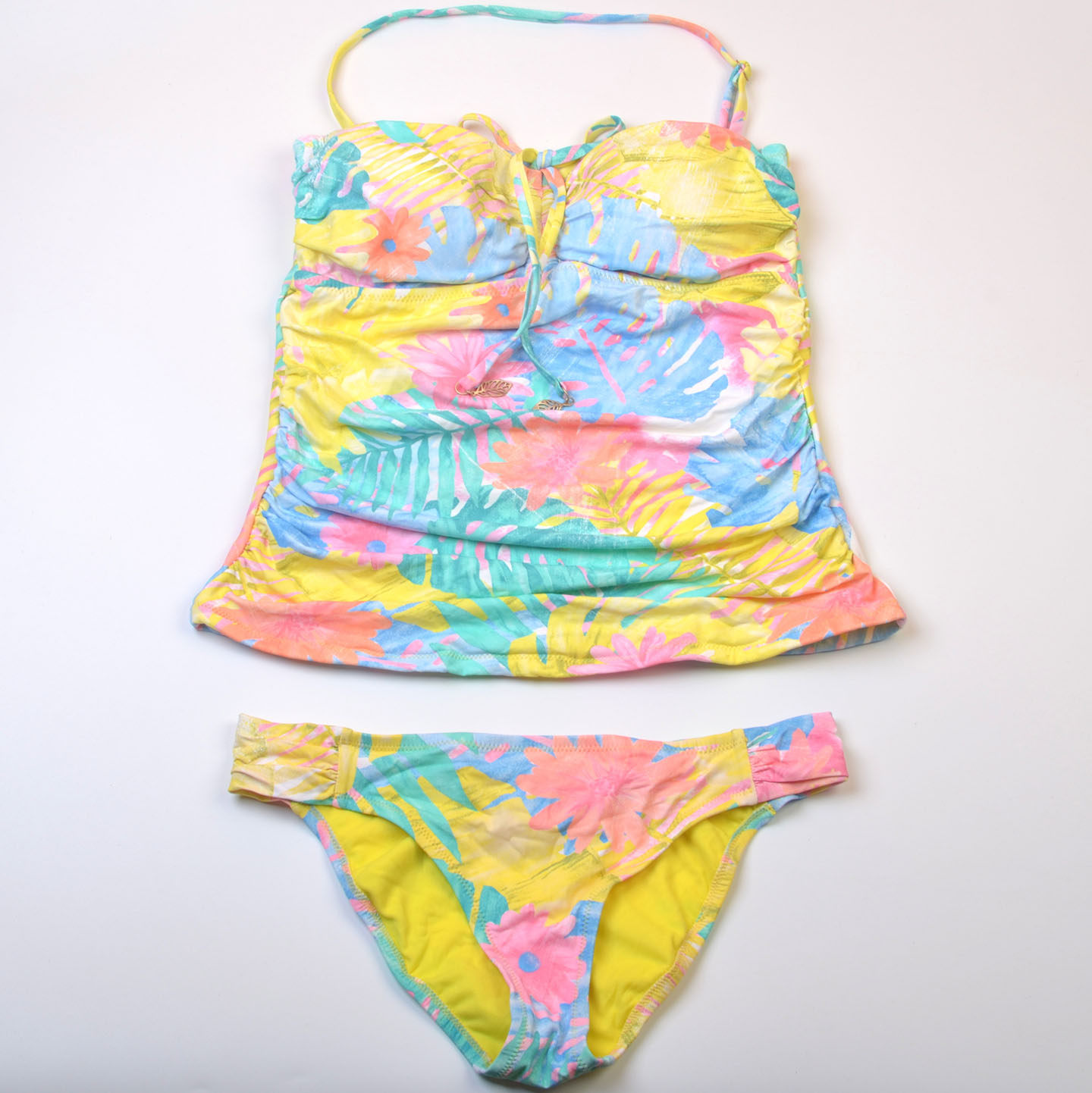 美国时尚品牌Jess**印花挂脖抹胸分体泳衣度假性感显瘦泳装女款