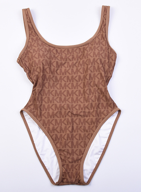 美国外贸原单Mich**品牌经典老花大露背舒适显瘦连体泳衣女款泳装