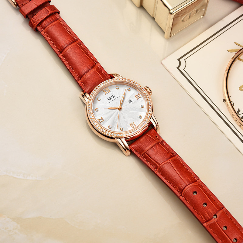 IW爱沃驰女士手表名牌正品十大品牌女款手表石英表真皮带简约女表