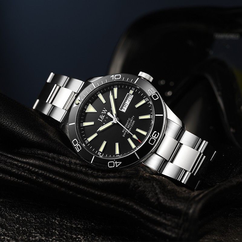 全新I&W时尚男表日本机芯全自动机械表夜光100米防水潜水运动手表