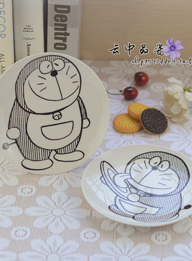 出口陶瓷哆啦a梦高温卡通食盘机器猫简笔画早餐盘蓝胖子饺子菜盘