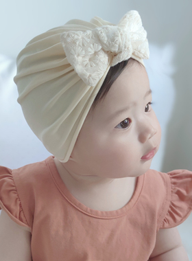 秋款婴儿帽子纯棉新生儿网红印度帽女宝宝蝴蝶结公主洋气囟门帽冬