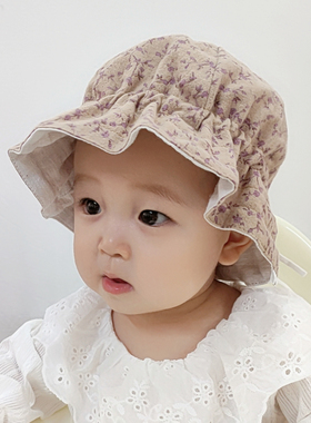 婴儿帽子春秋季纯棉可调节儿童宝宝渔夫帽婴幼儿棉可爱遮阳太阳帽