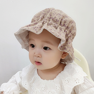 婴儿帽子春秋季 纯棉可调节儿童宝宝渔夫帽婴幼儿棉可爱遮阳太阳帽