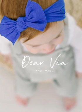 蓝色棉质蝴蝶结韩国满月护囟门小公主可爱男宝宝发带女婴儿童发箍