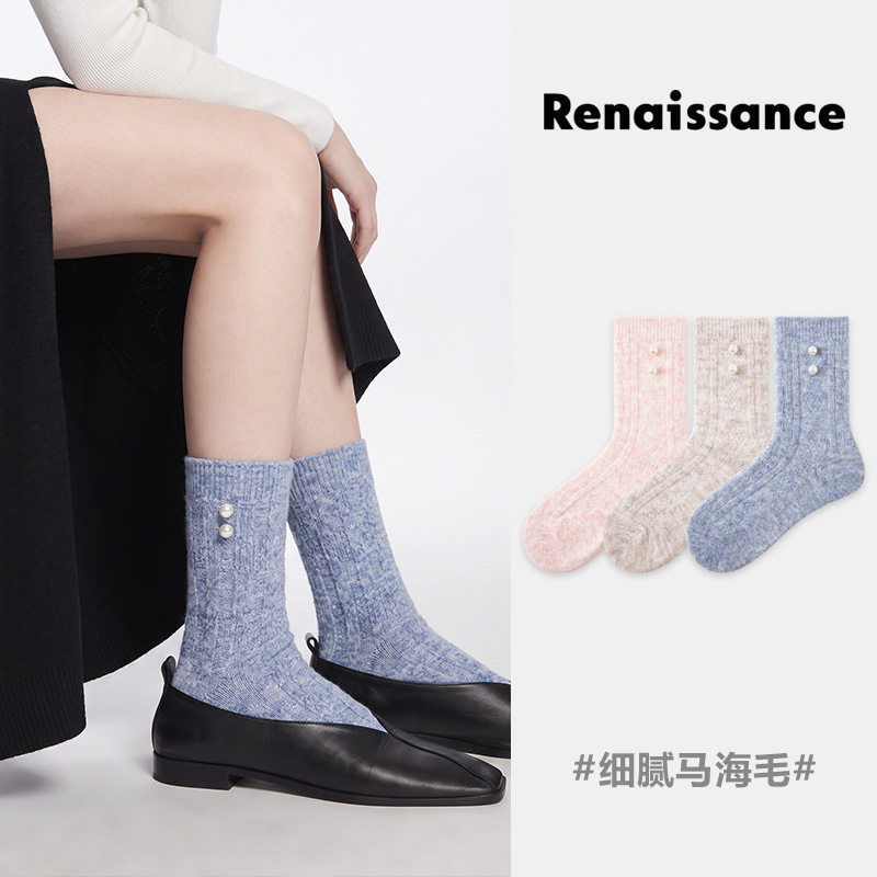 Renaissance秋冬保暖珍珠公主袜