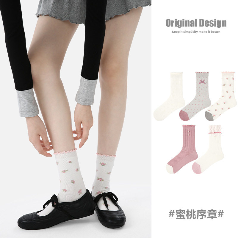 春秋女棉透气复古蜜桃序章中筒袜