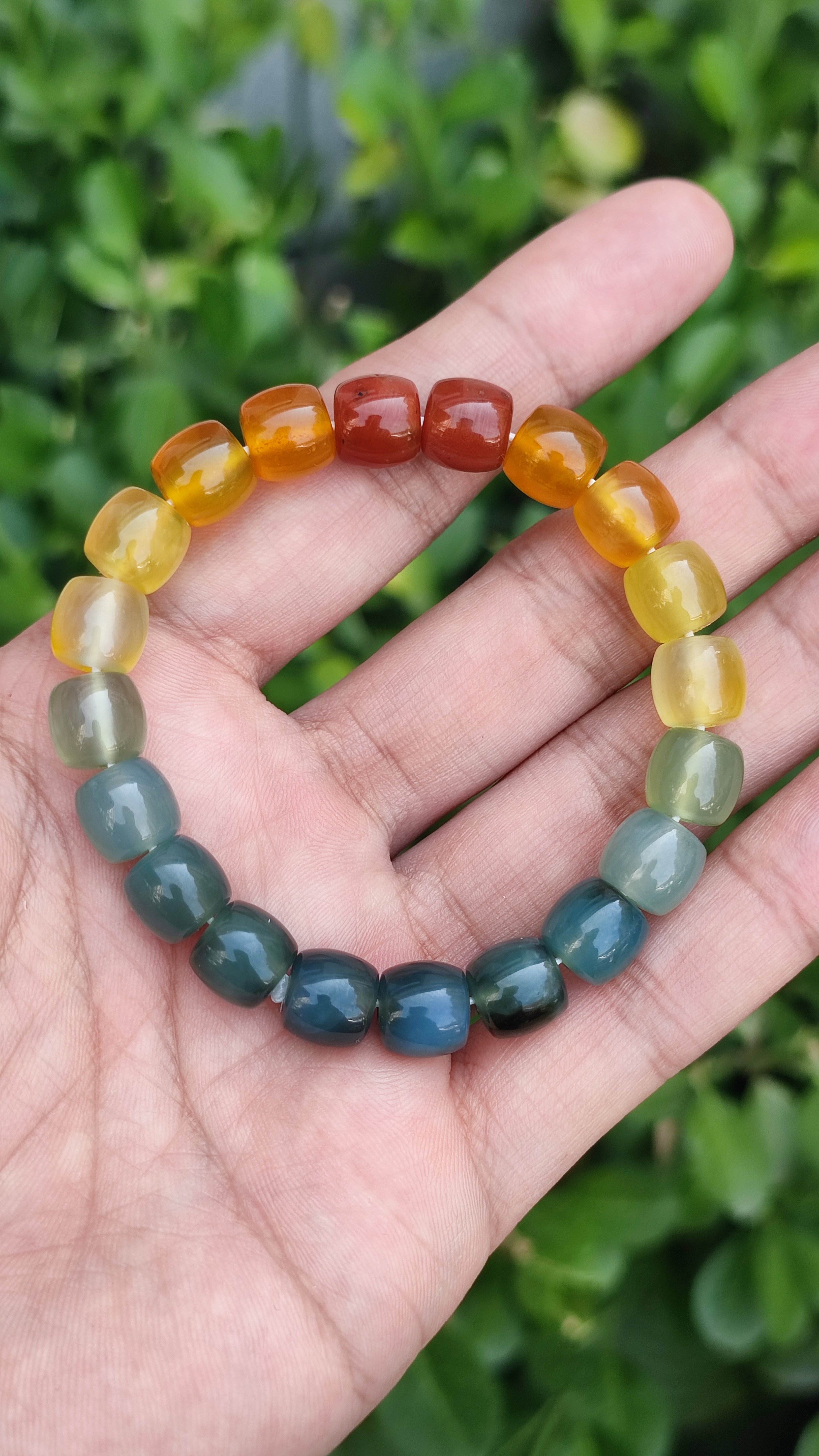 精品收藏岫玉花玉手串手链女款玉石王花玉彩虹手串手链