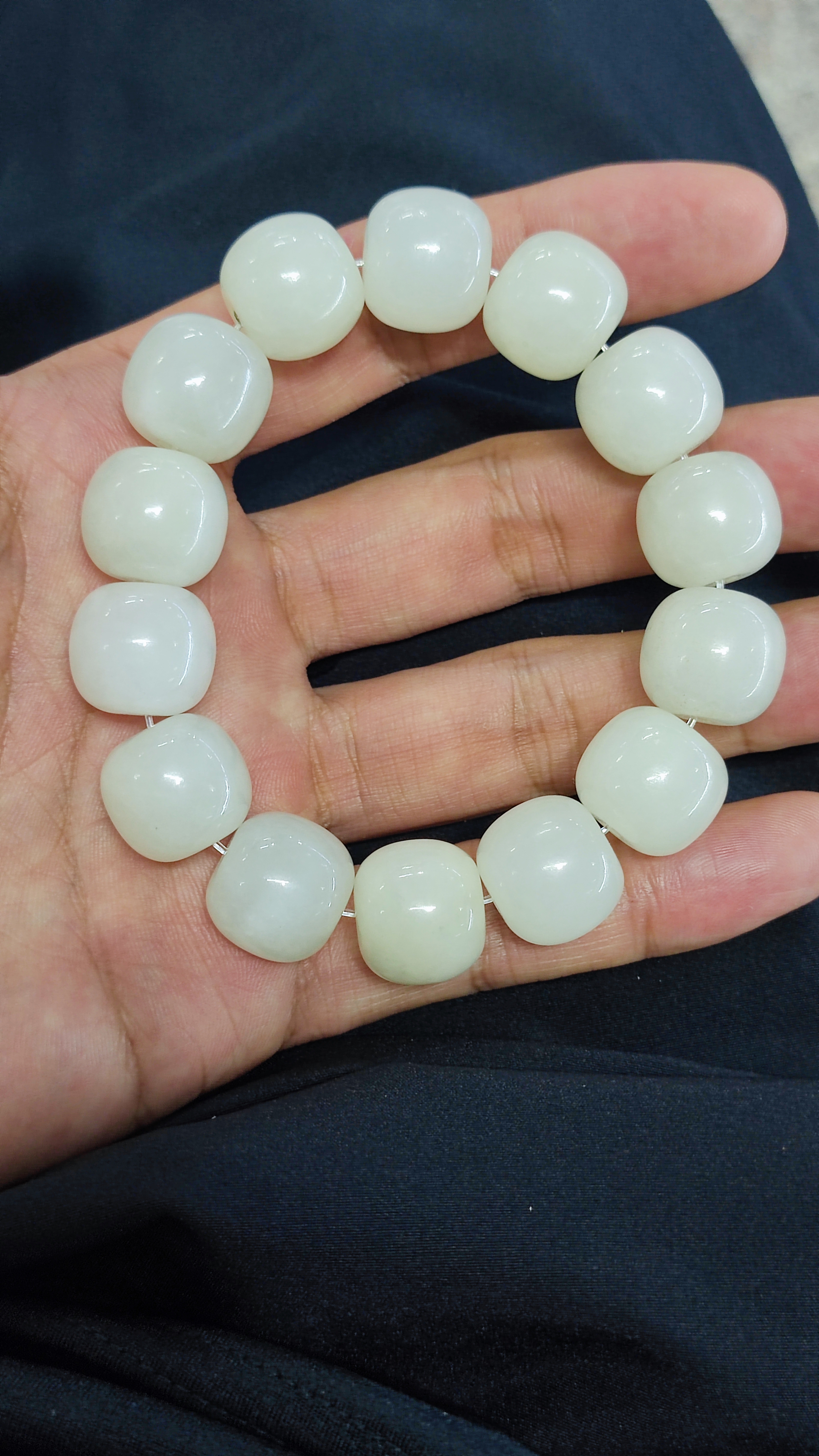 精品收藏和田玉手串16mm老型珠男款手串手链白度好润度好