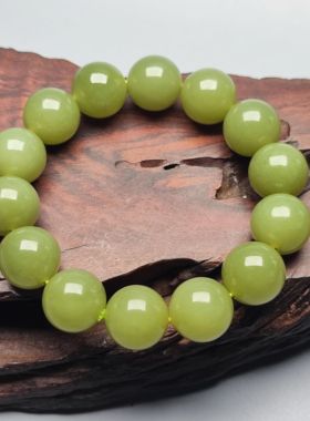 精品和田玉析木黄绿肉手串16mm圆珠男款手串