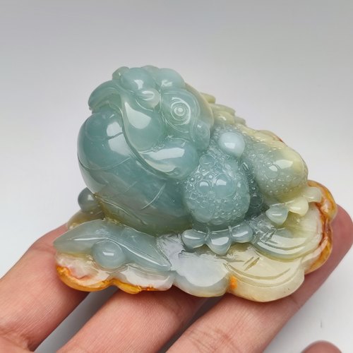 精品收藏岫玉花玉金蟾茶宠摆件把玩手把件玉石王花玉金蟾摆件